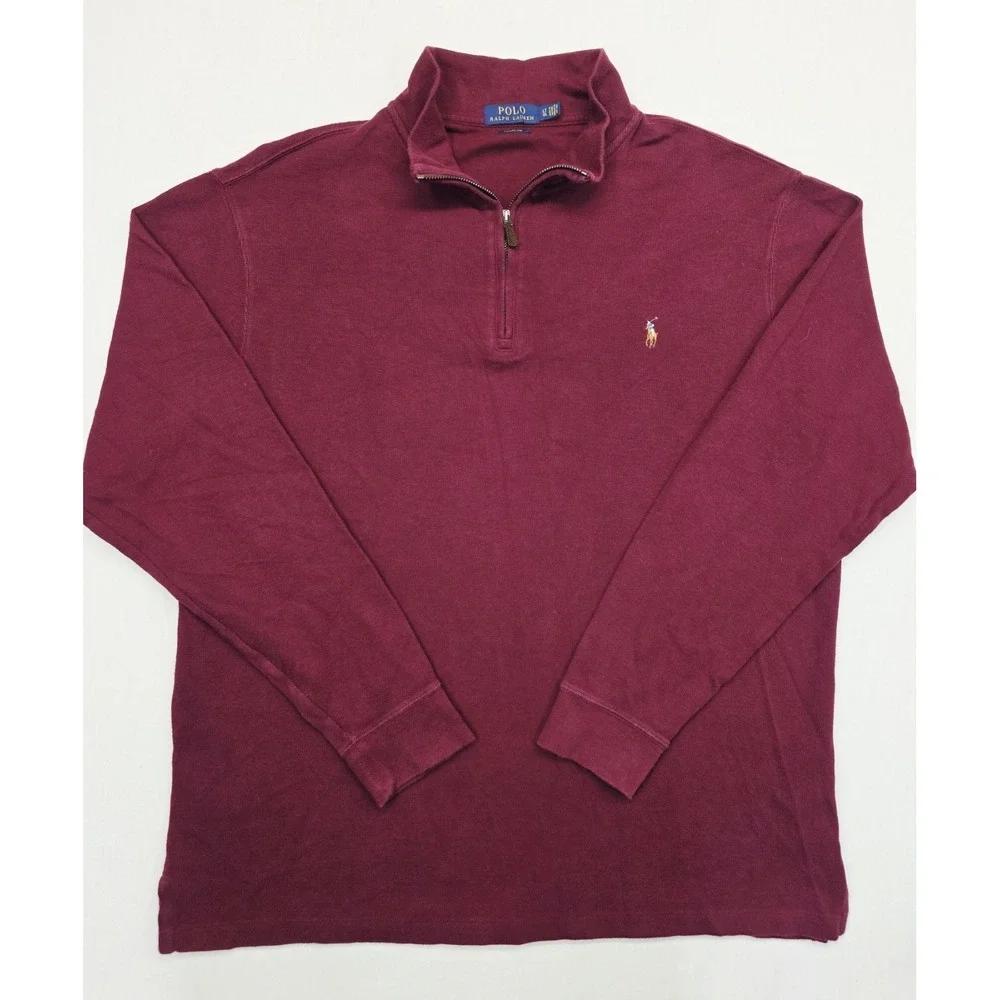 Polo Ralph Lauren Estate Rib‎ Quarter Zip Sweater Men's Large Burgundy Cotton
